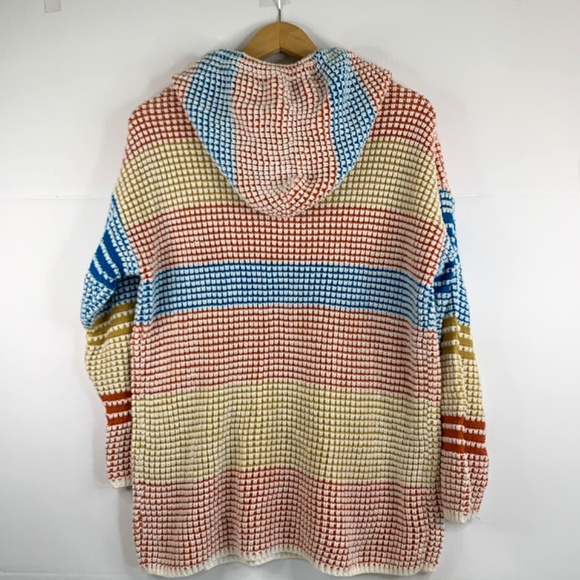 Listicle, women’s boho waffle knit multicolored striped pullover hoodie sweater - Picture 7 of 12
